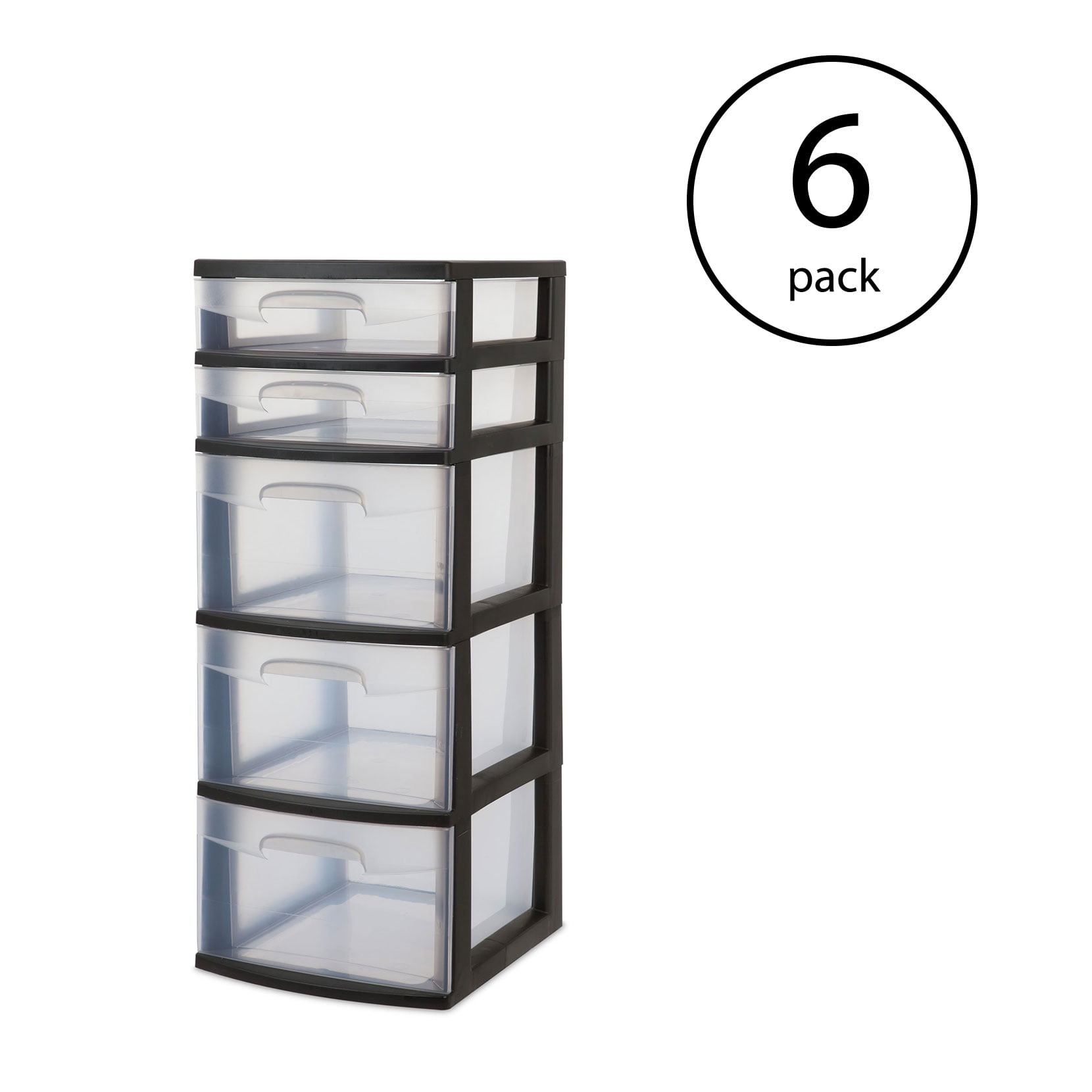 Sterilite 5 Drawer Tower Plastic Space Saving Home Storage Organizer (6 Pack) by Sterilite