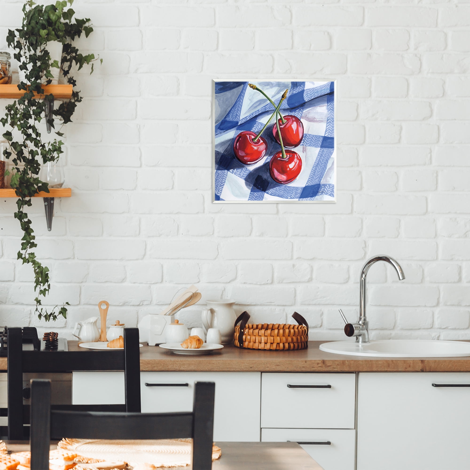 Stupell Industries Three Picnic Cherries on Gingham Wall Plaque Art, design by Kate Jarvik Birch