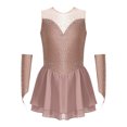 thumbnail image 2 of iiniim Girls Ice Figure Skating Dress Latin Dance Competition Gymnastics Skirt Leotard with Gloves Dusty Pink 6, 2 of 7