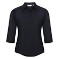 thumbnail image 1 of Russell Collection- Camisa entallada de manga tres cuartos de popelín y fácil cuidado de poliéster y algodón para mujer (Marino French), 1 of 6