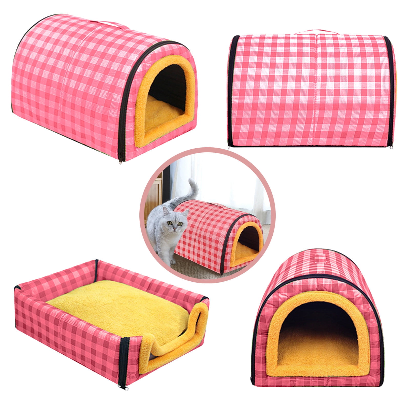 Matoen Small Dog House Indoor, 2 in 1 Washable Covered Dog Cat Bed,Insulated Cozy Pet Dog Igloo Cave, M Size for Cats and Puppies, Red