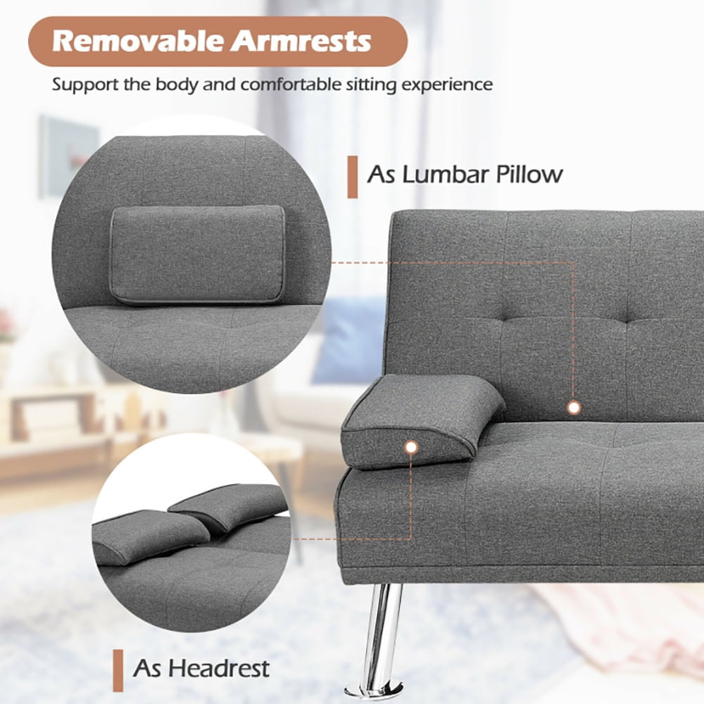 Finihen Fold Sofa Bed Couch, Futon Sleeper Chair Guest Bed and Fold Out Couch, Convertible Folding Futon Sofa Bed Fabric with 2 Cup Holders, for Living Room, Bedroom, Light Gray Finihen Fold Sofa Bed Couch, Futon Sleeper Chair Guest Bed and Fold Out Couch, Convertible Folding Futon Sofa Bed Fabric with 2 Cup Holders, for Living Room, Bedroom, Light Gray