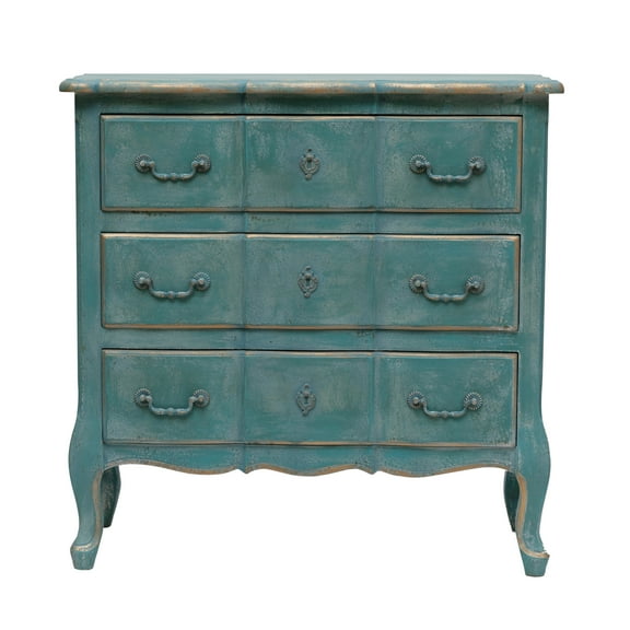 Creative Co-Op MDF & Fir Wood Cabinet with 3 Drawers, Distressed Blue