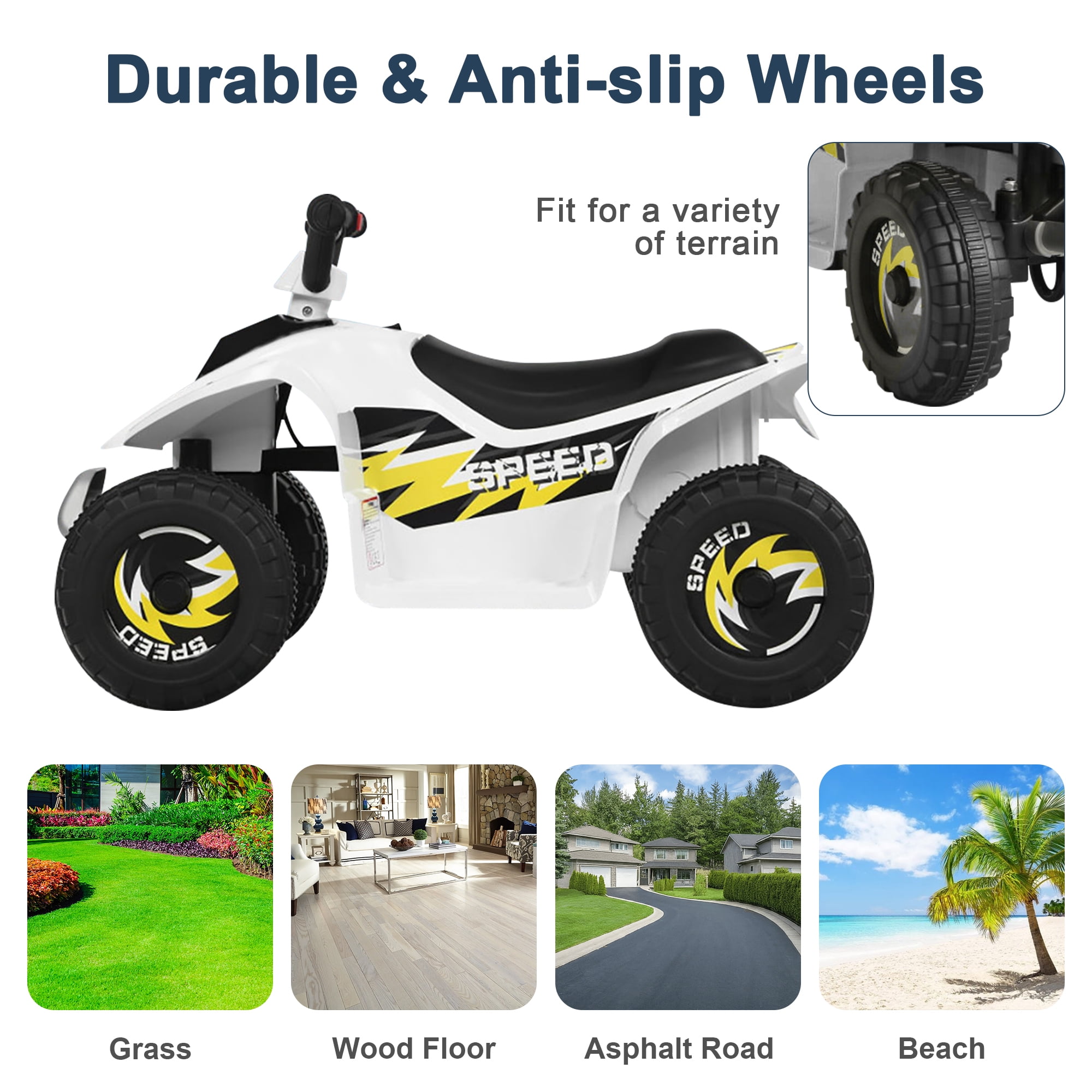 Resenkos 6V Kids Ride On Electric ATV, Ride Car with 4 Wheels, Ride-On Toy for Toddlers 1-3 Boys & Girls(White)