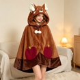 thumbnail image 6 of Women Cute Animal Hooded Throw Poncho Blanket, Soft Fuzzy Plush Button‑Front Wearable Cape Shawl with Apple Pockets Fall Winter Outfits for Women(Brown,One Size), 6 of 7