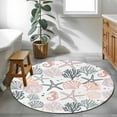thumbnail image 4 of Orange Grey Coastal 3ft Round Rug, Summer Beach Coral Shell Ocean Non-Skid Rubber Backing Large Area Rugs - Living Room Bedroom Home Office, Indoor Floor Mat Carpets Washable Rug, 4 of 9