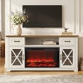 thumbnail image 2 of Fireplace TV Stand for 70inch TVs, LEGAHOME Modern 63" TV Stand with 30" Fireplace, Entertainment Center with Storage Drawers, Brown Tabletop and White Cabinet, 2 of 9