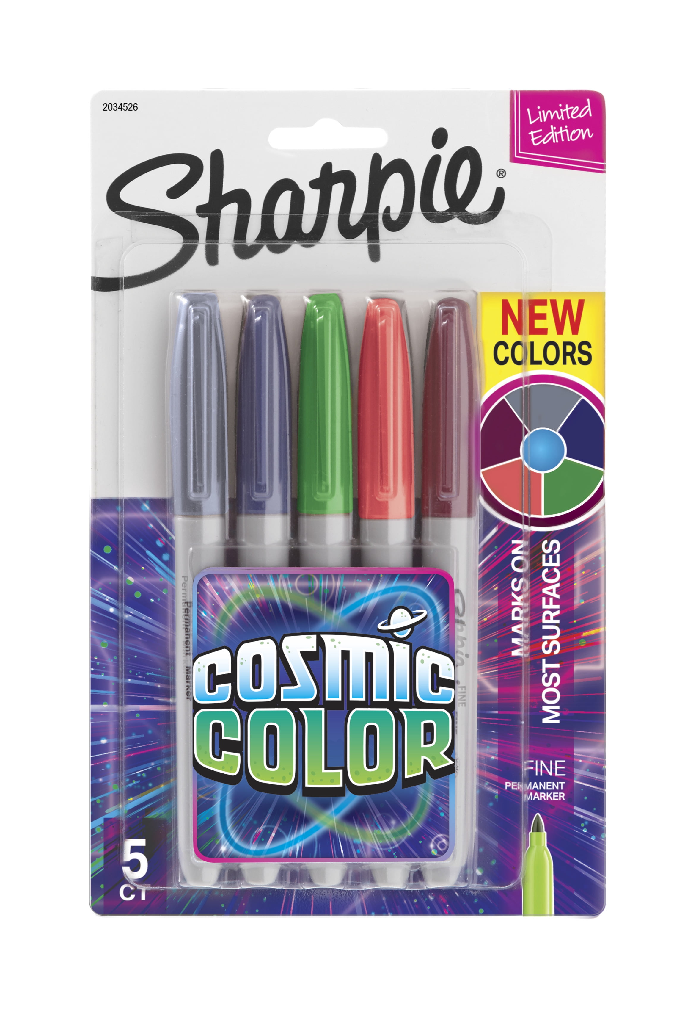Cosmic Color Ultra Fine Point Limited Edition Sharpie Permanent Markers 5 Count New 