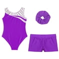 thumbnail image 4 of TiaoBug Gymnastics Leotards for Girls Dance Unitards with Shorts and Hairband Skating Jumpsuit Activewear Set Purple 8, 4 of 5