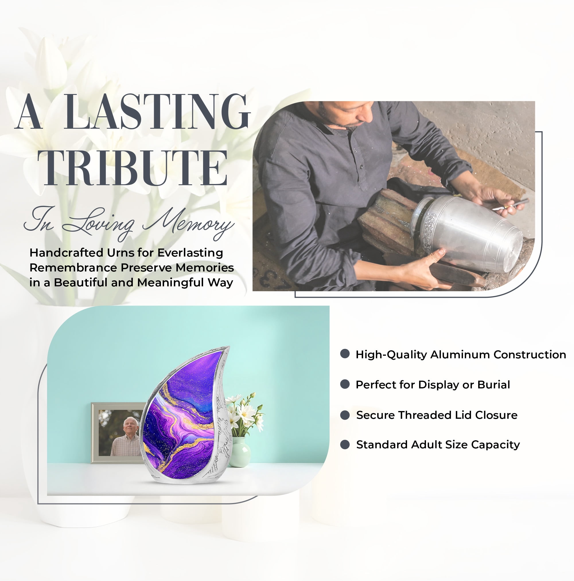Purple And Gold Pattern Large Urns For Human Ashes Adult Female - Cremation Urn For Ashes Adult Women - Decorative Ash Urns - Memorial Gifts For Funeral Urn 10Inch & 200 Cubic Inches Capacity