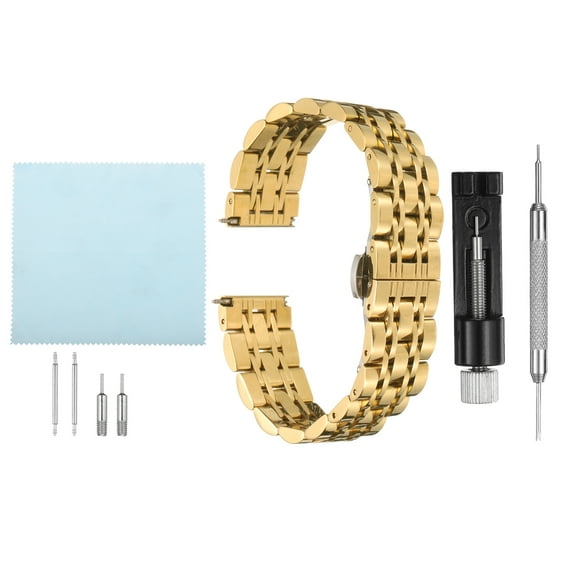 Uxcell Stainless Steel Mesh Watch Band 18mm Quick Release Metal Watch Strap Adjustable Fold Butterfly Clasp Replacement Bands for Men Women, Gold Tone