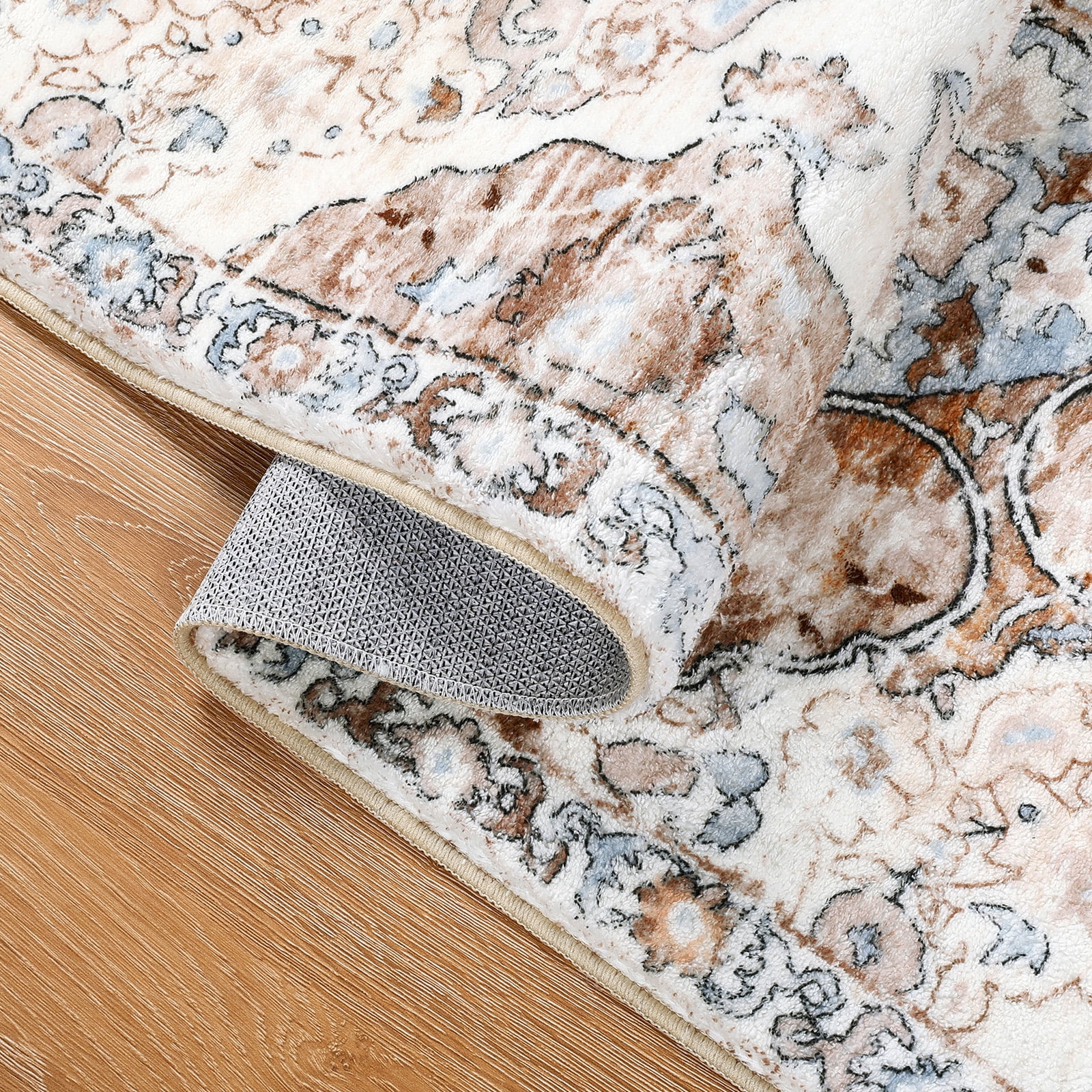 MeyJey Boho Indoor Hallway Runner Rug 2'x6', Oriental Non Slip Machine Washable Area Rug Distressed Vintage Floor Carpet for Bedroom Kitchen Dinning/Living/Laundry Room, Beige/Brown