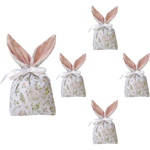 Easter Velvet Bunny Gift Bags with Drawstring – Reusable Party Favors for Birthday Parties, Egg Hunts, Basket Stuffers & Holiday Decoration(RL 5 PCS)