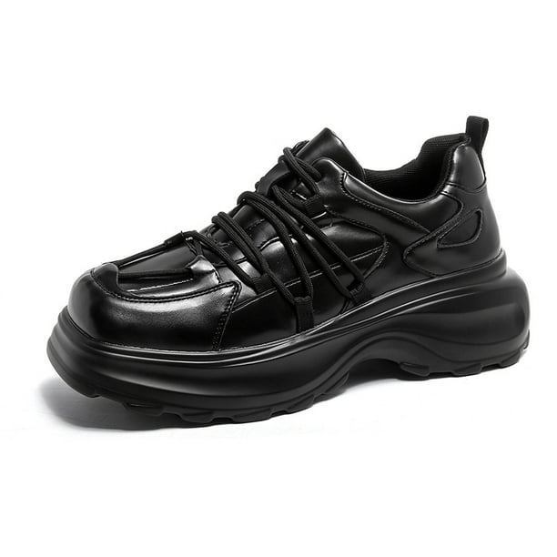 Zapatos de cuero de verano para hombre, zapatos formales de punta cuadrada con suela gruesa, zapatos negros pequeños informales de estilo británico