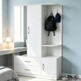 thumbnail image 4 of Ktaxon Wardrobe Armoire Closet with 2 Door Mirror Hanging Rod Open Shelf, Large Capacity Storage Closet for Bedroom, Modern Drawer & Shelf Elegant White Finish Closet, 4 of 5