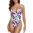 thumbnail image 7 of RELLECIGA Women's Neon Striped High Cut Low Back One Piece Thong Swimsuit for Women Size X-Large, 7 of 7