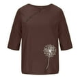 thumbnail image 5 of WREESH Womens Summer Cotton Linen Shirts 1/2 Sleeve Casual Round Neck Printed Loose Button Tunic Shirt Blouse Tops Coffee, 5 of 5