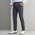 thumbnail image 2 of Men's Dress Plaid Trousers Slim Fit Flat Front Business Pants Fashion Stretch Skinny Golf Office Long Pants with Pockets (L, Dark Gray), 2 of 6