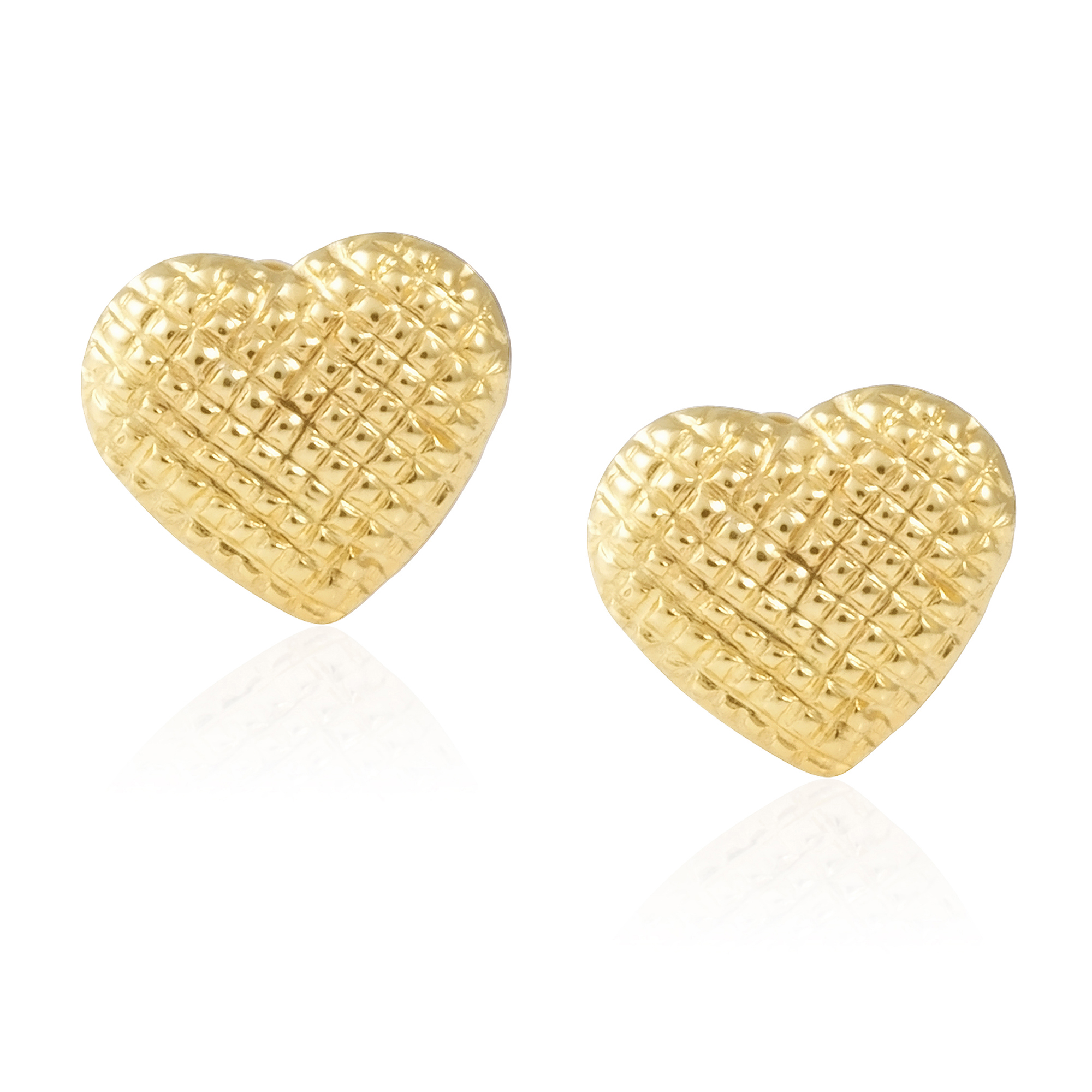 14KT Yellow Gold Weave/Mesh Heart Children Screwback Baby Girl Stud