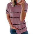 thumbnail image 1 of Hauts d'Été pour Femmes Grande Taille à Manches Courtes Mode T-shirt Ample à Manches Courtes pour Femmes Col Rond Hauts à Imprimé Rayé T-shirt à Col en V pour Femmes en Liquidation, 1 of 5