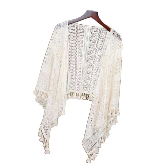 Women Breathable Hollowed Shawl Fringed Cardigan Shoulder Wrap for Spring and Autumn Everyday Wear Air Conditioning Room