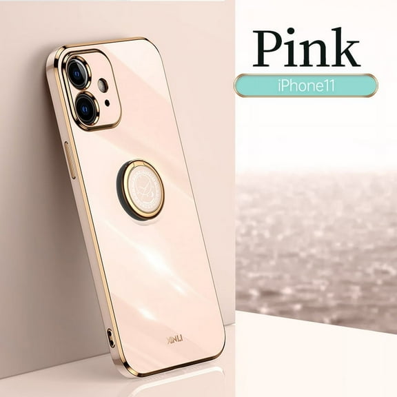 Cute Case for Apple iPhone 11, iPhone 11 Case 6.1 Inch, with Phone Ring Holder, Durable Silicone Case, Slim Fit Lightweight Thin Cover, Sturdy Anti-Scratch Protective Grip Stand Phone Case (Pink)