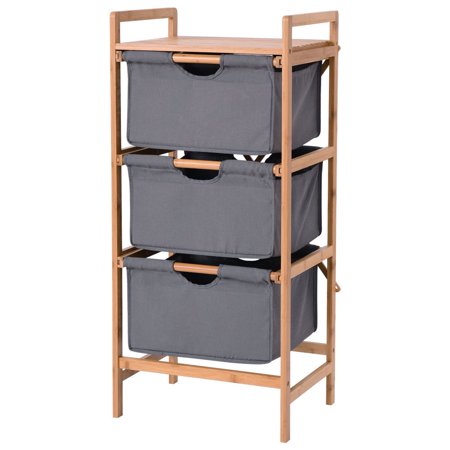 3 Drawer Bamboo Shelf Dresser Sliding Cloth Fabric Storage Bins