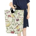 thumbnail image 4 of Yayeee Freestanding Laundry Hamper with Handle Collapsible Large Storage Basket for Clothes, Purple Birds Teapots, 4 of 7