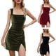thumbnail image 2 of Ruffle Short Outfits Square Neck Bodycon Wearing Cloth Solid Sleeveless Open Back Dress Spaghetti Straps Summer Green XL, 2 of 4