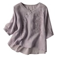 thumbnail image 3 of Jsaierl 2025 Linen Shirts for Women Summer 3/4 Length Sleeve Womens Tops Casual Loose Lightweight Embroidered Button Blouses, 3 of 8