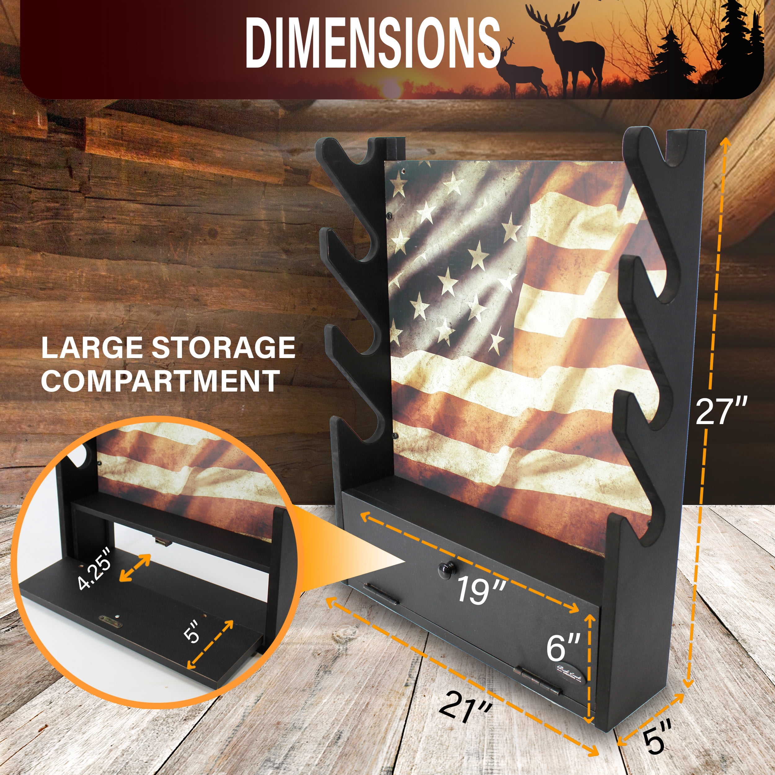Rush Creek Creations Americana 4-Gun Rifle & Shotgun Wall Rack