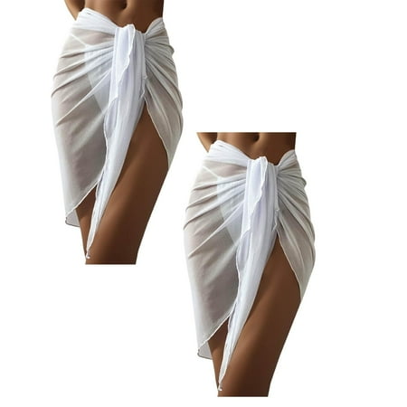 Kcodviy 2Pcs Women Sheer Wrap Knot Swimsuit Cover Up Dress Waist Skirt Cover Up Women S Swimwear Cover Ups Long Kimono Skirt Beach Wrap Bikini Sheer Cover Ups For Women Shiny Wraps Cover Ups For
