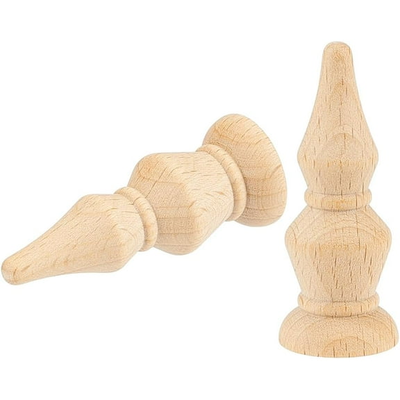 2Pcs Unfinished Beech Wood Finials 2x0.7inch Curtain Rod Finials Craft Decorative Finials for Bed Post Flagpole Topper Rocking Chair Blanched Almond