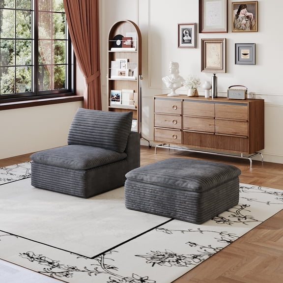 Modular Sofa with Middle Seat and Ottoman, Upholstered Sectional Couch and Modular Seating Set for Living Room, White