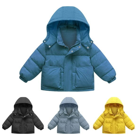 Winter Baby Girls and Boys Warm Jackets Cute Solid Color Long Sleeved Thickening Windproof Hooded Coat Jacket