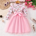 thumbnail image 2 of Fesfesfes Girls Floral Print Ruffle Collar Shirt Dress with Pink Tulle Dress and Bow Waist Long Sleeve Princess Party Outfit for Birthday Ages 3-8 Years, 2 of 8