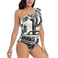 thumbnail image 3 of Salouo Vintage Cactus Pickup Pattern One Shoulder Ruffled One Piece Swimsuit for Women V Neck Swimwear Tummy Control Bathing Suit-Large, 3 of 6