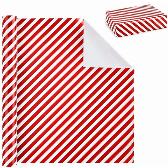 NOGIS Christmas Wrapping Paper, Christmas Gift Wrapping Paper Roll, Red and White Stripes Design Wrapping Paper for New Year Holiday Party, 16.9 Inch X 9.8 Feet