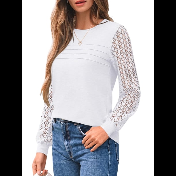 Camisas de Larga para Mujer, Blusas Elegantes e Informales de Encaje, Conjuntos de Otoño 2025, Camisetas y Ropa de Trabajo. L