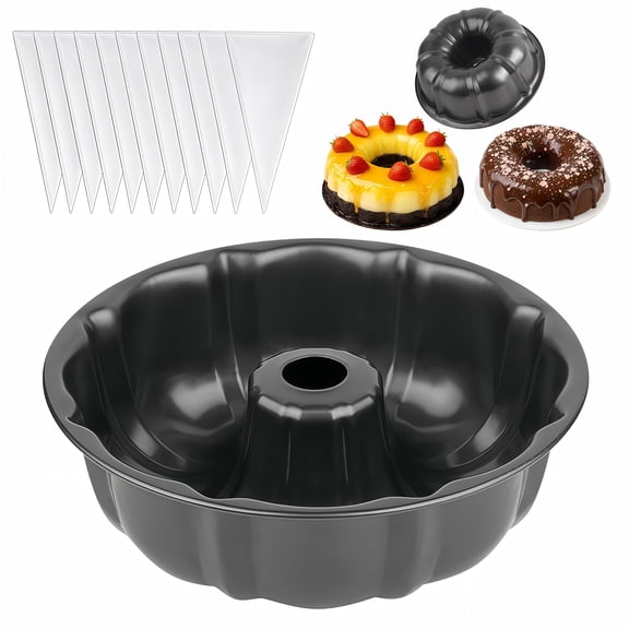9.5" Non-stick Bundt Cake Pans, Heavy Duty Carbon Steel Fluted Tube Round Baking Pan, Tube Bakeware Mold for Pound Cake, Jello, Gelatin, Chocoflan, Flan, with 10 Piping Bags