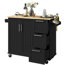 Renwick Rolling Kitchen Cart with Cabinets and Drawers, Black