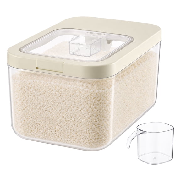 2.64 Gal /10 L Rice Storage Container, Airtight Grain Dispenser with Measuring Cup, One-Press Flip Lid Kitchen Pantry Organizer for Flour Cereal Pet Food, Integrated Box to Expel Unwelcome Guests