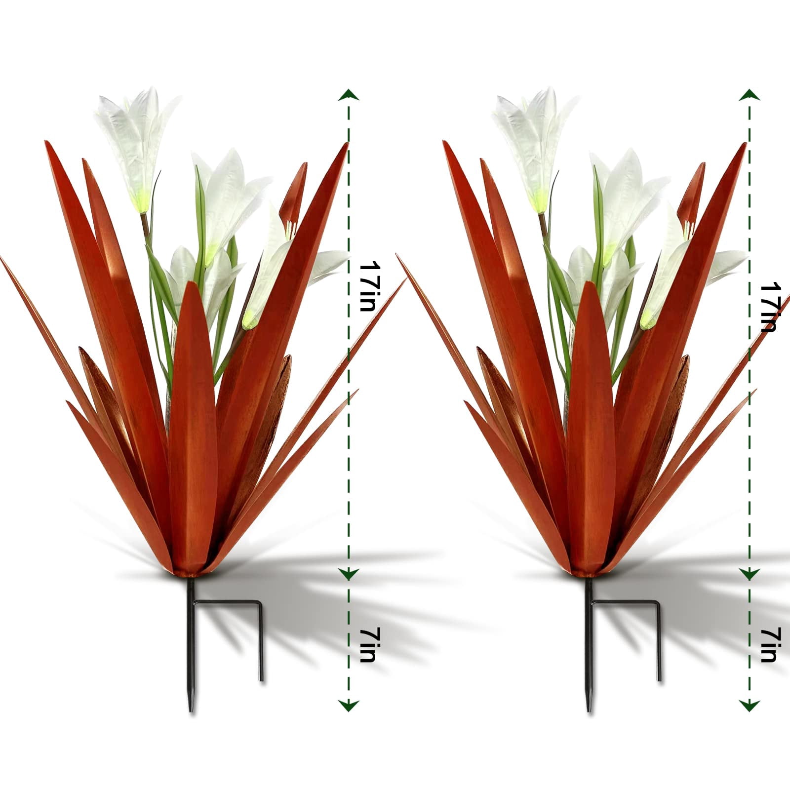 Metal Agave Plant Outdoor Decoration Lily Mexican Yard Art Garden Gift Home Decor Hand Painted Metal Agave Garden Yard Statue, Outdoor Lawn Ornaments (2 Big Red Lilies)