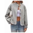 thumbnail image 3 of Women Casual Pea Coat Wool Short Jacket Fall Button Down Woolen Coat Crop Peacoat Gray L, 3 of 7
