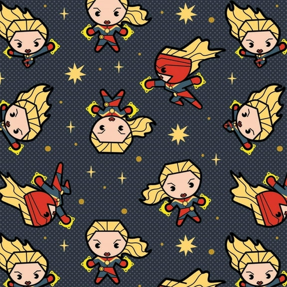 Marvel Kawaii Captain Marvel Slate Gray Fabric by The Yard