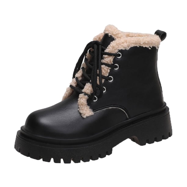 NECHOLOGY Botas Mujer Adulto Femenino Zapatos Botines mujer Botines de mujer Moda de otoño e invierno Color sólido Cálido Algodón de felpa Cómodo Punta redonda Tacón cuadrado (Black, 7.5)