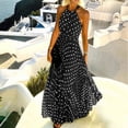 thumbnail image 2 of SMihono Clearance Women's Halter Neck Pleated Polka Dot Print Maxi Dress Sleeveless Round-Neck Dress Black 8, 2 of 5
