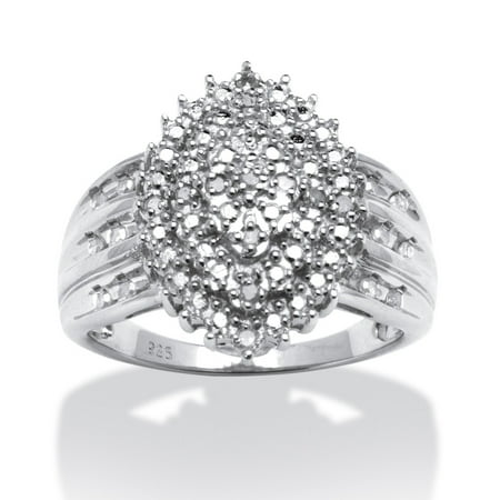 - 1/3 TCW Round Diamond Platinum over Sterling Silver Marquise-Shaped Cluster Ring