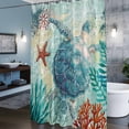 thumbnail image 3 of Nautical Marine Life Shower Curtains for Bathroom, Sea Turtle Starfish Coral Seaweed Blue Ocean Washable Fabric Shower Curtain with Hooks Waterproof Bathroom Decor Sets, 54 x 78 Inches, 3 of 9