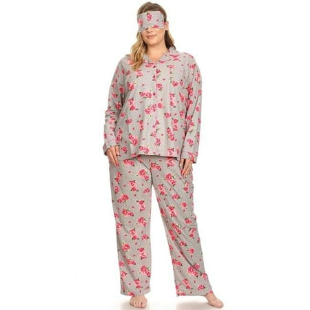 

PS3610-08-3XL Grey Rose Plus Size Three-Piece Pajama Set - 3X